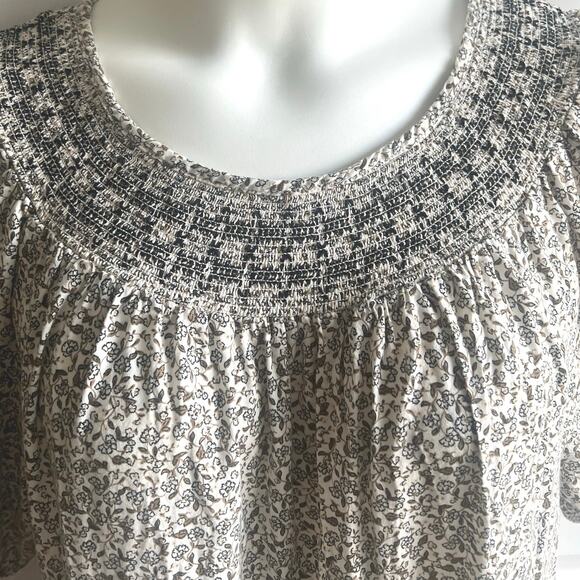 Smocked Floral Babydoll Mini Dress Women’s Large Cottagecore Boho Puff‎ Sleeve - Picture 5 of 7